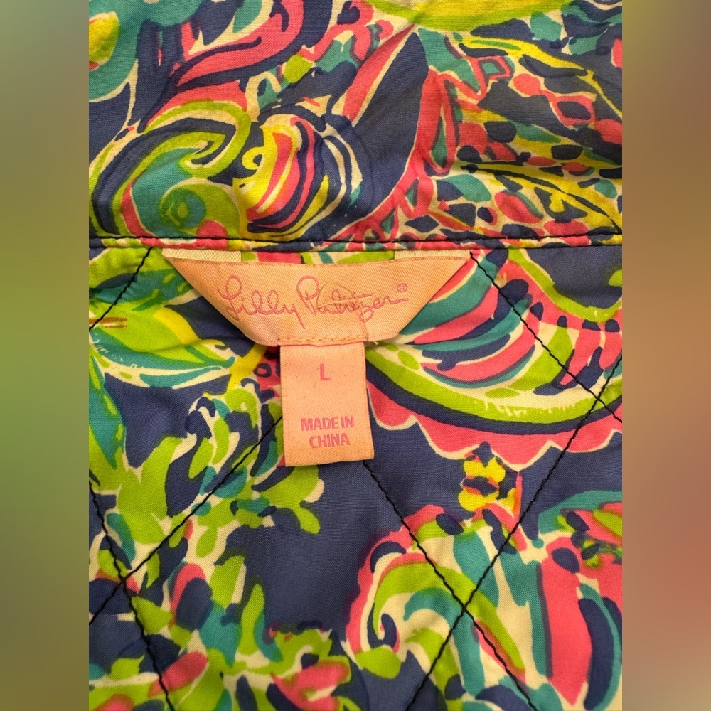 Lilly Pulitzer Lightweight Quilted Vest Black Size Large Zip Snap Pockets - Picture 7 of 9